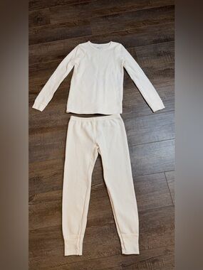 Fruit of the Loom Thermal Set Girls M (7-8) Cream Waffle Knit Pajamas